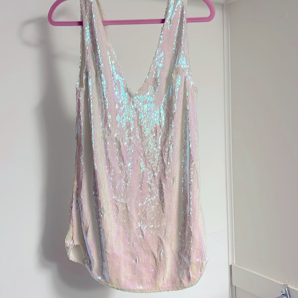 Free People Intimately White Pink Sequin Top